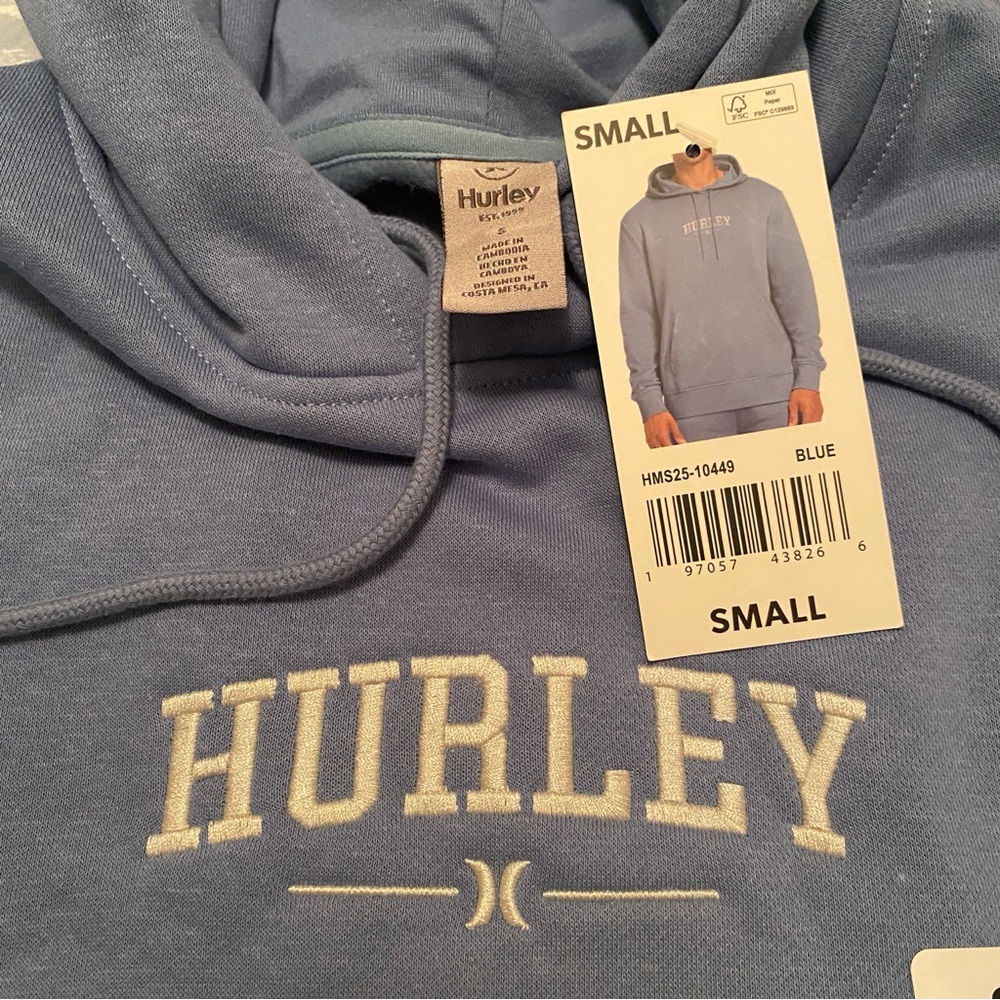 Hurley Men’s Fleece Hoodie Blue Small NWT - Picture 4 of 6